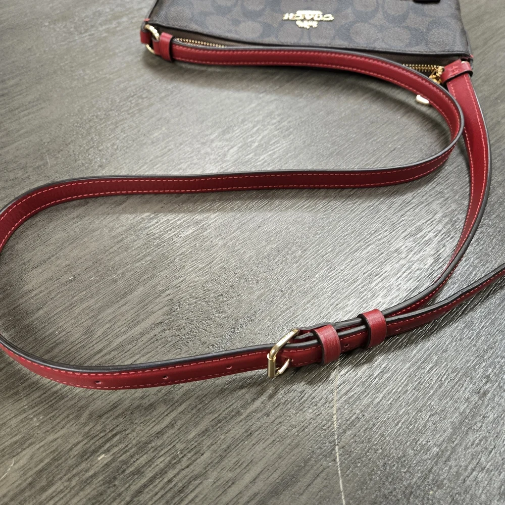 Coach Brown and Red Signature Crossbody Bag - Picture 3 of 11